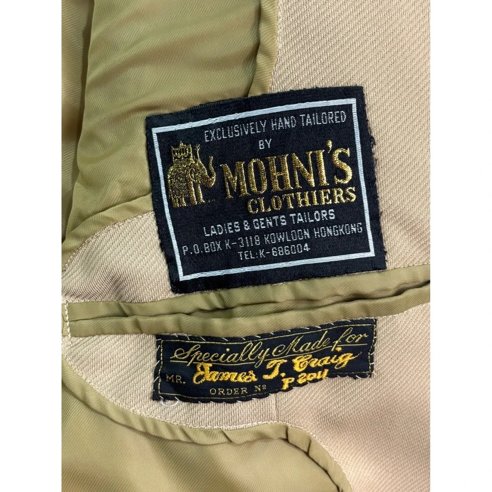 vtg 70s Bespoke 44S Tan Knit Polyester Blazer Jacket Sport Suit‎ Coat Leisure